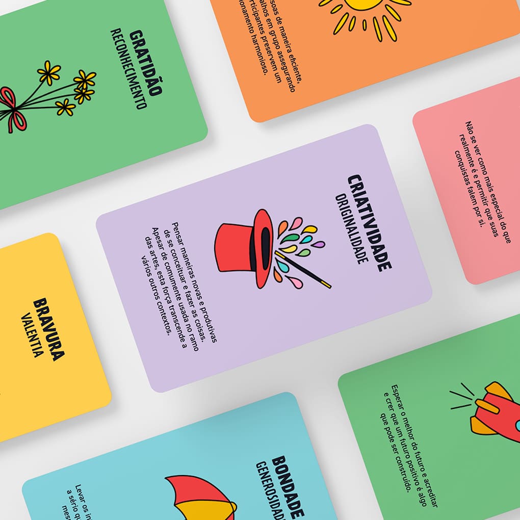 Cartas Gratidão, Criatividade, Coragem e outras forças do baralho
